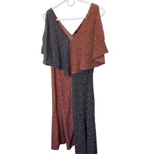 Derek Lam New York 100% Silk Midi Dress | Flutter Sleeves | Size 4 | Rust & Navy